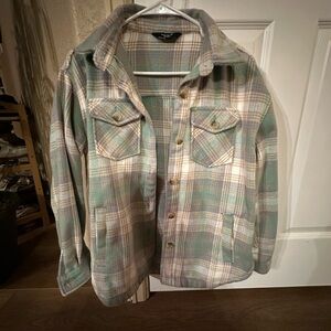 Women's Plaid Utility Jacket in Green and Cream